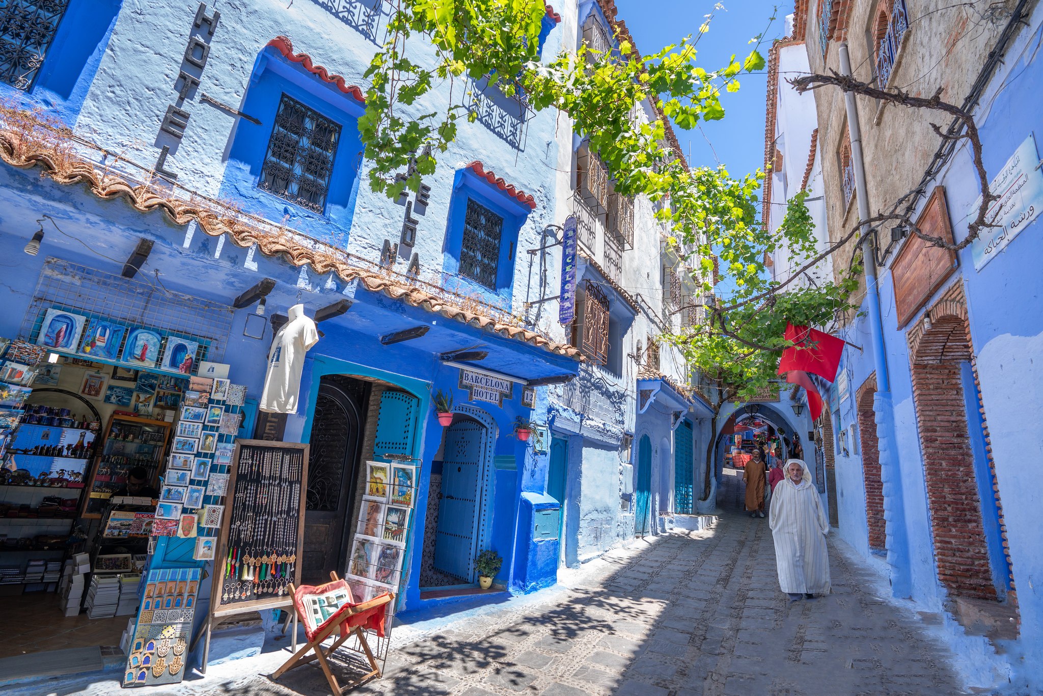 Blue-painted alleyway in Chefchaouen, Morocco