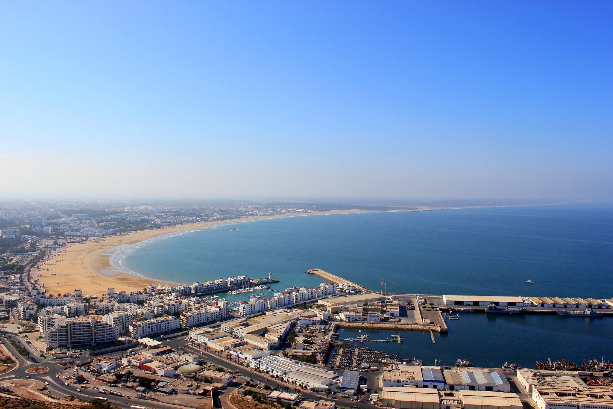 Sunny beach and coastline in Agadir, Morocco