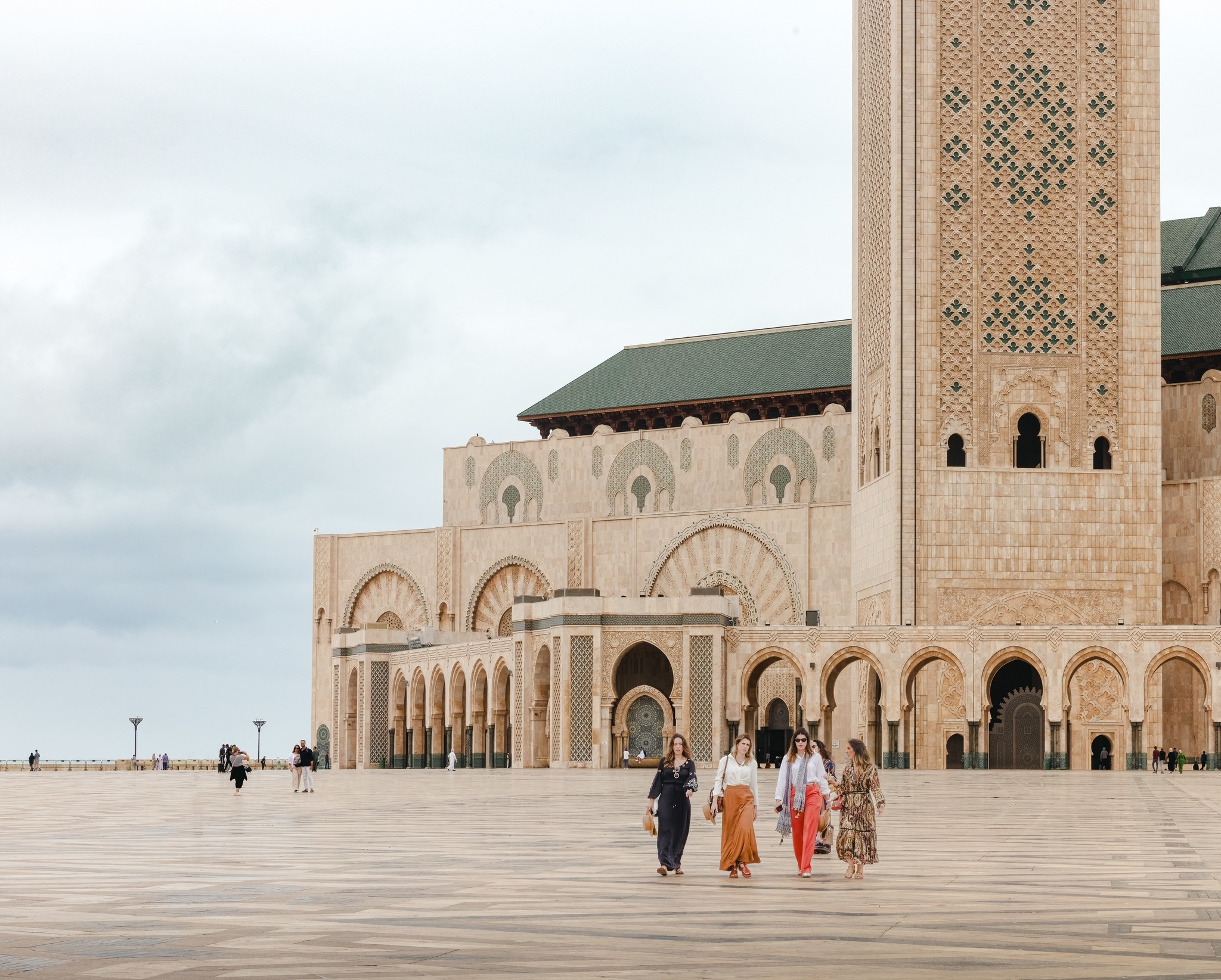 Hassan II Mosque behind palm trees in Casablanca, Morocco