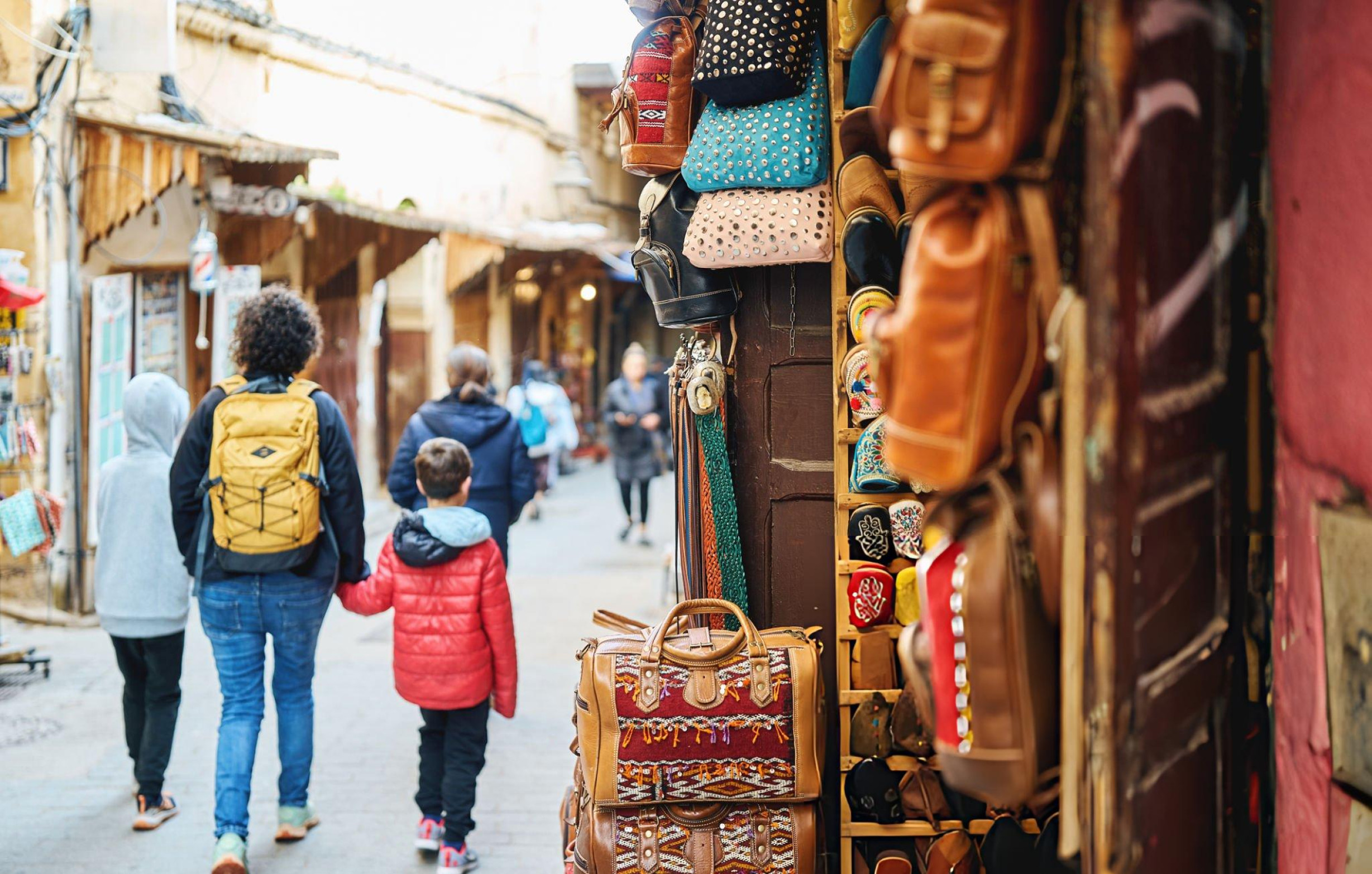 Family discovering the souk in Marrakech